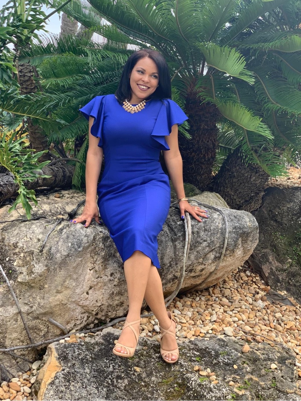ANTONIO MELANI Cobalt Blue Flutter-Sleeve Midi Dress